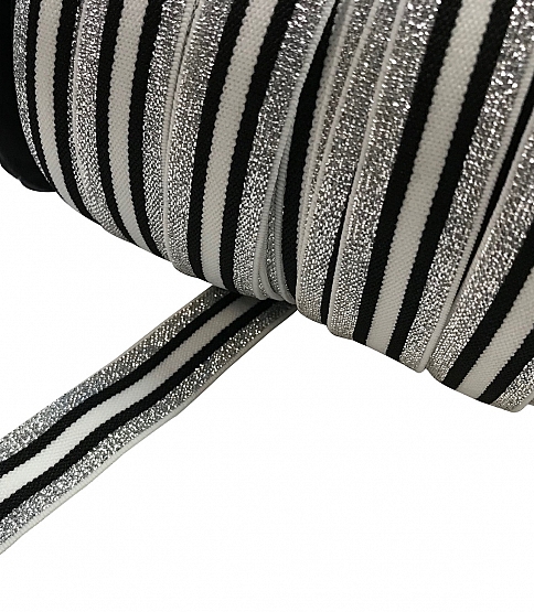 25mm Striped Elastic 10 Mtrs Silver